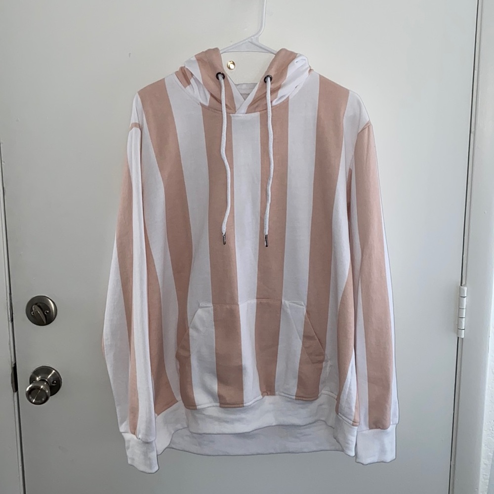 Millennial Pink & White Striped Cali Beach Style Hoodie